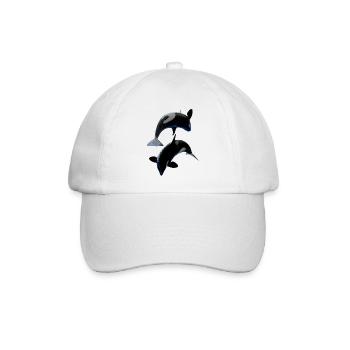 Orca Wal Paar, Springend, Fische, Natürlich - Baseballkappe - Weiß/Weiß - Vorne