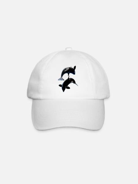 Orca Wal Paar, Springend, Fische, Natürlich - Baseballkappe - Weiß/Weiß