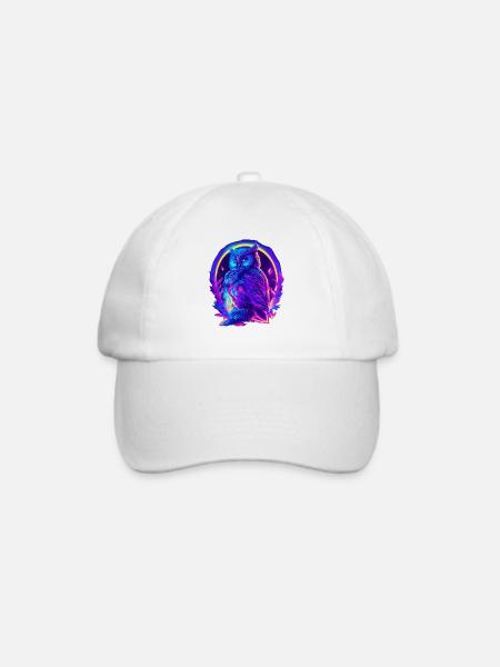 Mystisch leuchtende Eule Neon Synthwave - Baseballkappe - Weiß/Weiß