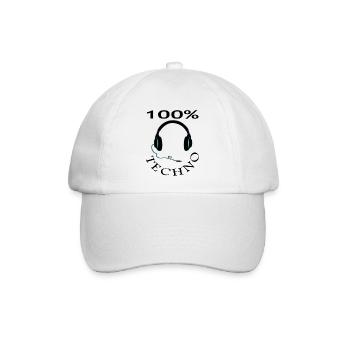 100% Techno Fan Techno music Musikschule Geschenk - Baseballkappe - Weiß/Weiß - Vorne
