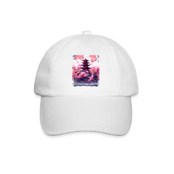 Kirschblütenbaum in einem Tempel Sakura Vaporwave - Baseballkappe - Weiß/Weiß - Vorne