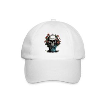 Totenkopf und Topfpflanzen - Baseballkappe - Weiß/Weiß - Vorne