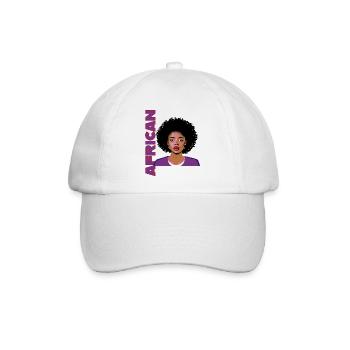 Frau mit Afro und Schriftzug African - Baseballkappe - Weiß/Weiß - Vorne