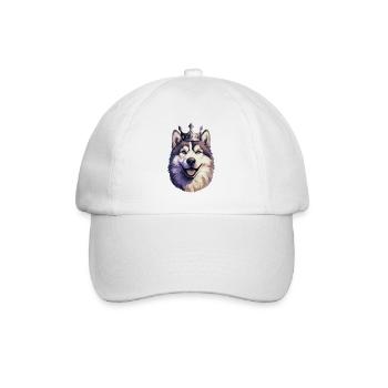 Cooler Alaskan Malamute Hund mit Königskrone - Baseballkappe - Weiß/Weiß - Vorne