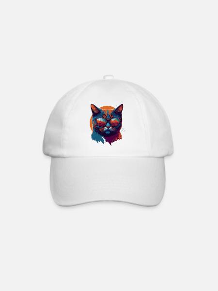 Rebel Paws: Retro Katze T-Shirt Art - Baseballkappe - Weiß/Weiß