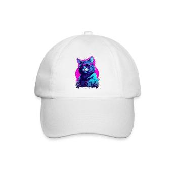 Vaporwave Ästhetische Katze trägt Sonnenbrille - Baseballkappe - Weiß/Weiß - Vorne