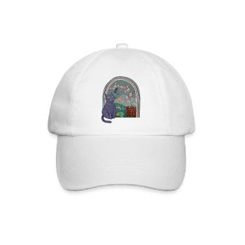 Kirschblüten-Hemd, Kirschblüten-Katze Vintage - Baseballkappe - Weiß/Weiß - Vorne