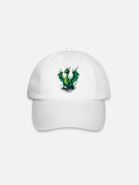 Grüner Drache - Baseballkappe - Weiß/Weiß