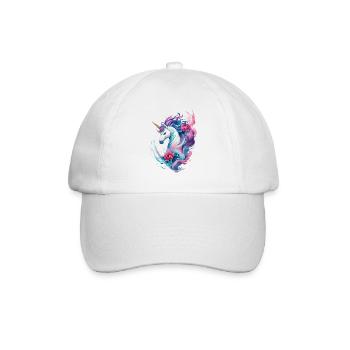 Blumige Verzauberung: Einhorn in Wasserwellen spritzt - Baseballkappe - Weiß/Weiß - Vorne