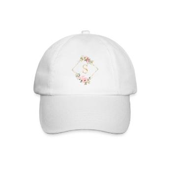 Personalisierbar Monogramm S Pastel Floral - Baseballkappe - Weiß/Weiß - Vorne