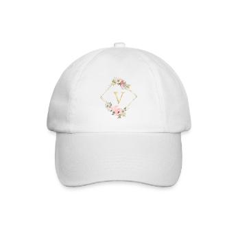 Personalisierbar Monogramm V Pastel Floral - Baseballkappe - Weiß/Weiß - Vorne