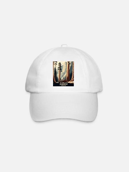 Vintage Sequoia Nationalpark Retro Roadtrip Kunst - Baseballkappe - Weiß/Weiß