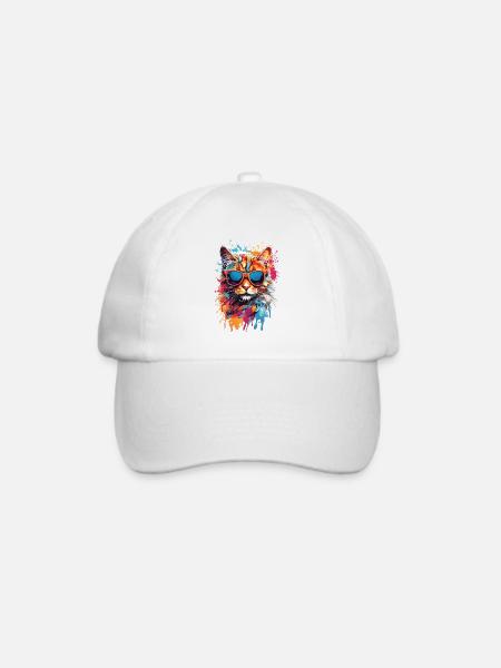 Coole Katze mit Sonnenbrille im Graffiti Look bunt - Baseballkappe - Weiß/Weiß