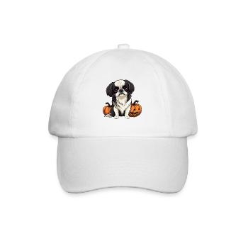 Japanese Chin Dog Pumpkin Lazy Halloween - Baseballkappe - Weiß/Weiß - Vorne