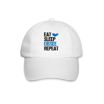 Lebenszyklus am Eibsee - Eat, Sleep, Repeat - Baseballkappe - Weiß/Weiß - Vorne