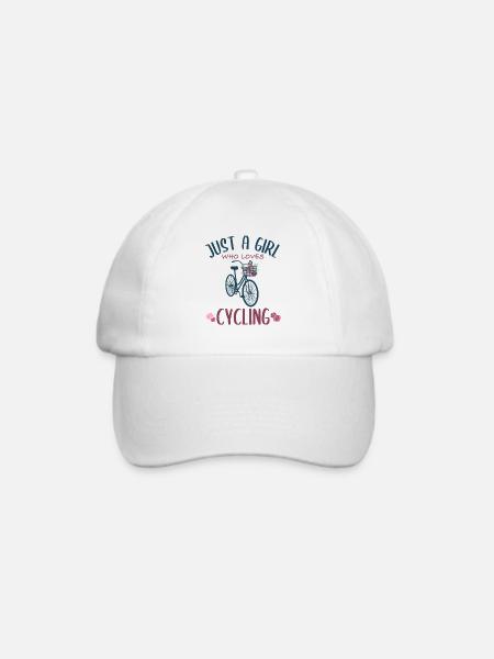 "Just A Girl Who Loves Cycling" Blumenrad Geschenk - Baseballkappe - Weiß/Weiß