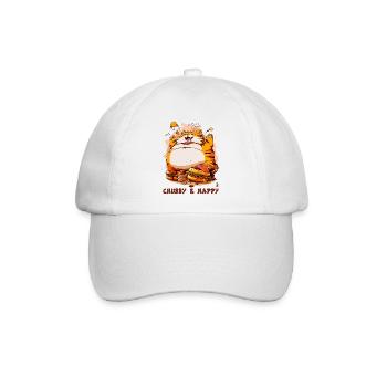 Zufriedene dicke glückliche Katze - Baseballkappe - Weiß/Weiß - Vorne