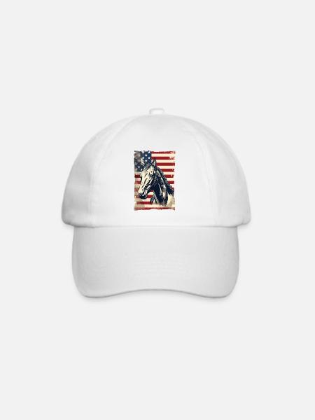 Amerikanische Flagge mit Pferd USA Liebhaber - Baseballkappe - Weiß/Weiß