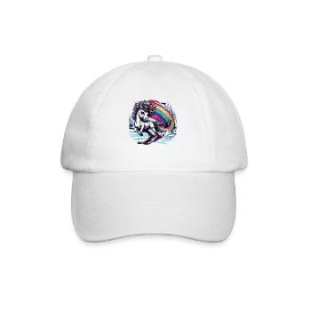 Ski Einhorn Skiing Unicorn Rainbow Winter Magic - Baseballkappe - Weiß/Weiß - Vorne