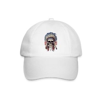 Totenkopf Indianer Häuptling Federschmuck Amerika - Baseballkappe - Weiß/Weiß - Vorne