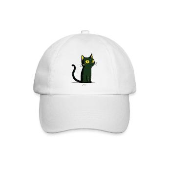 Grüne Cartoon-Katze - Baseballkappe - Weiß/Weiß - Vorne