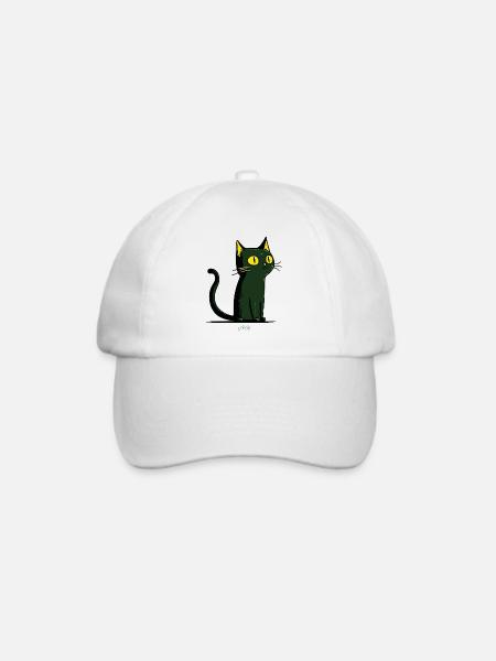 Grüne Cartoon-Katze - Baseballkappe - Weiß/Weiß