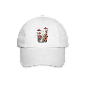 Magisches Pilz Panorama Vintage Fliegenpilz Design - Baseballkappe - Weiß/Weiß - Vorne