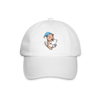 Katze mit Kissen und Schlafmütze - Baseballkappe - Weiß/Weiß - Vorne