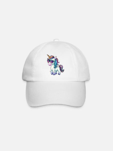 Einhorn Cool Sonnenbrille Einhörner Cartoon Comic - Baseballkappe - Weiß/Weiß