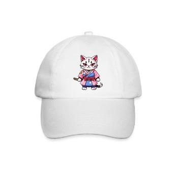 Samurai Katze & Kirschblüten #14 - Baseballkappe - Weiß/Weiß - Vorne