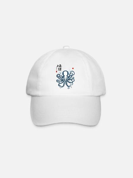 Oktopus Japan Kanji Ukiyo-E Kunst Meer Design - Baseballkappe - Weiß/Weiß