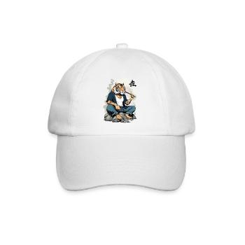 Japanischer rauchender Tiger Streetwear Kunststil - Baseballkappe - Weiß/Weiß - Vorne