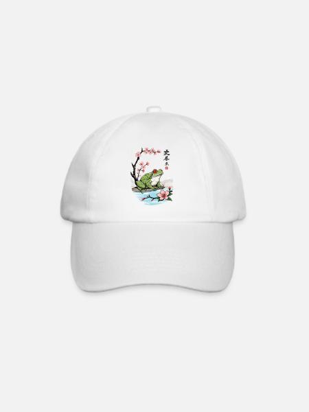Vintage Ukiyo-E Frosch Kirschblüten Design - Baseballkappe - Weiß/Weiß