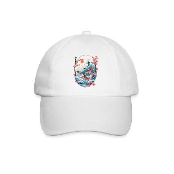 Vintage Ukiyo-E Koi Karpfen Kirschblüten Design - Baseballkappe - Weiß/Weiß - Vorne