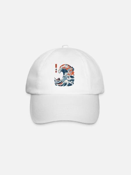 Monster Welle Japan Ukiyo-E Vintage Streetwear - Baseballkappe - Weiß/Weiß