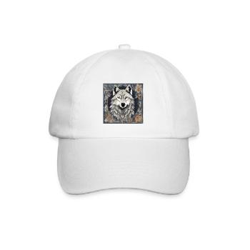 Kunstvolles herbstliches Wolfsmotiv - Baseballkappe - Weiß/Weiß - Vorne