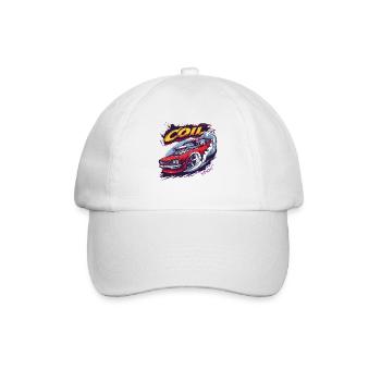 Roter Muscle-Car Turbo Cartoon-Rennfahrer - Baseballkappe - Weiß/Weiß - Vorne