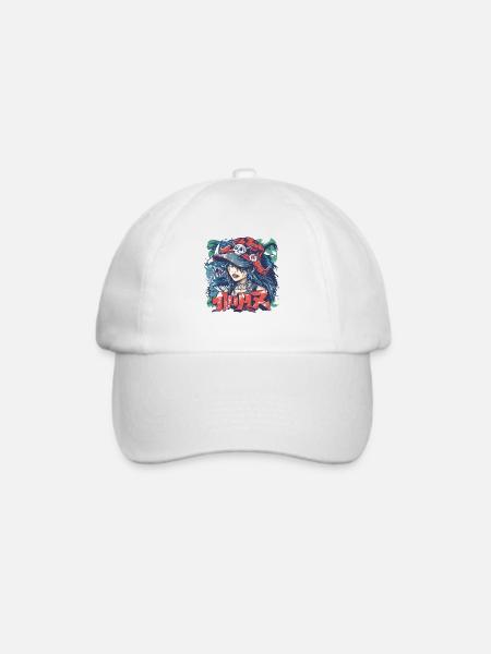 90er Anime-Manga-Mädchen Piratenstil mit Graffiti - Baseballkappe - Weiß/Weiß