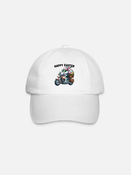 Frohe Ostern Bunny Motorrad Cool Biker Osterhase - Baseballkappe - Weiß/Weiß