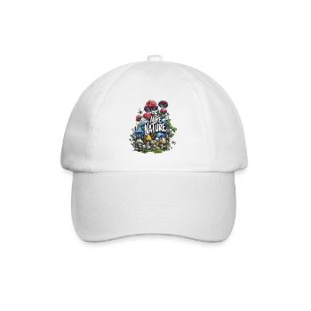 Blumen, Pilze, Gras, Vögel - Eine Wiese der Natur - Baseballkappe - Weiß/Weiß - Vorne
