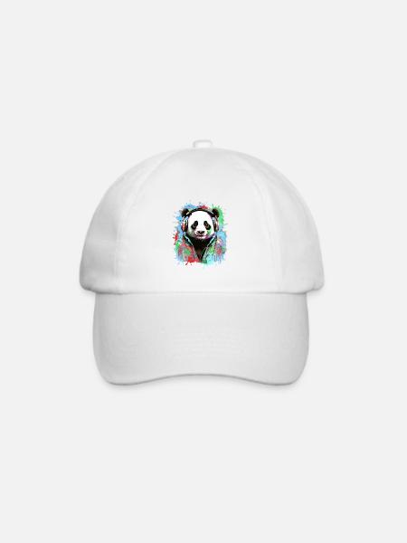 Panda, Kopfhörer,panda mit kopfhörer, illustration - Baseballkappe - Weiß/Weiß