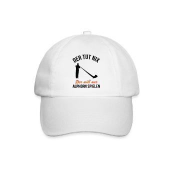 Alphorn Geschenk - Nur spielen, kein Tun - Baseballkappe - Weiß/Weiß - Vorne