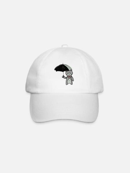 Teddybär mit Regenschirm - Baseballkappe - Weiß/Weiß
