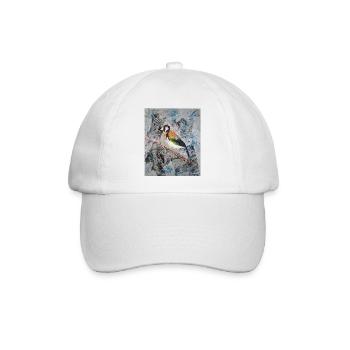 Acrylmalerei mit Stiglitz auf Baumast - Baseballkappe - Weiß/Weiß - Vorne