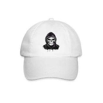 Schädel,Skull,Totenkopf mit Hoodie Kapuze - Baseballkappe - Weiß/Weiß - Vorne