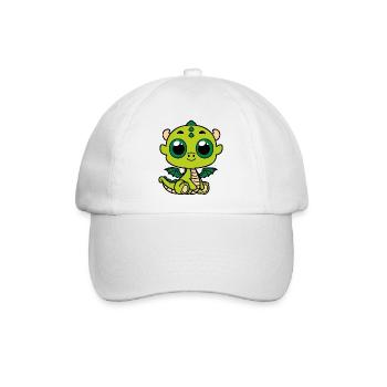 Niedlicher Grüner Drache - Baseballkappe - Weiß/Weiß - Vorne