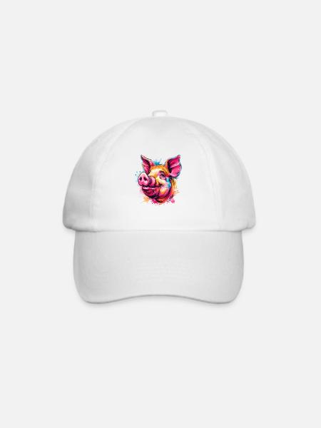 Buntes Farbspritzer Schwein - Baseballkappe - Weiß/Weiß
