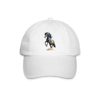 Majestätischer schwarzer Hengst Aquarell - Baseballkappe - Weiß/Weiß - Vorne