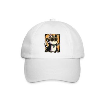 Coole Rocker-Katze Revolution - Baseballkappe - Weiß/Weiß - Vorne