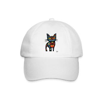 Abstrakte Kubismus-Kunst, dämliche Katze - Baseballkappe - Weiß/Weiß - Vorne